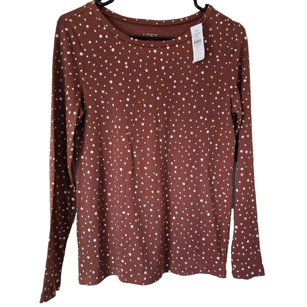 NWT Ann Taylor LOFT‎ Polka Dot Long Sleeve Women XS Cotton Casual Chic Career